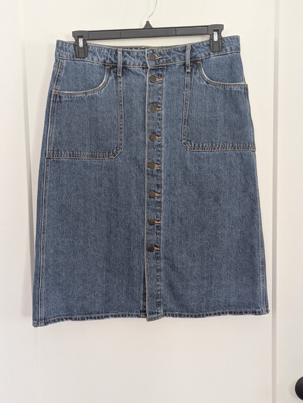Old Navy Sz12 Denim Aline Midi Skirt Buttons Cotton Bohemian Hippie Preppy EUC